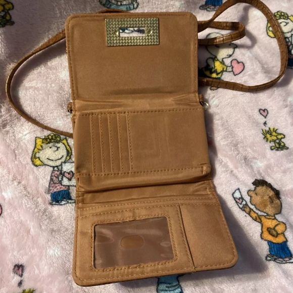 Unbranded Brown Reptile Skin Mini Crossbody Purse Bag Turn Latch Wallet Inserts - Picture 3 of 3